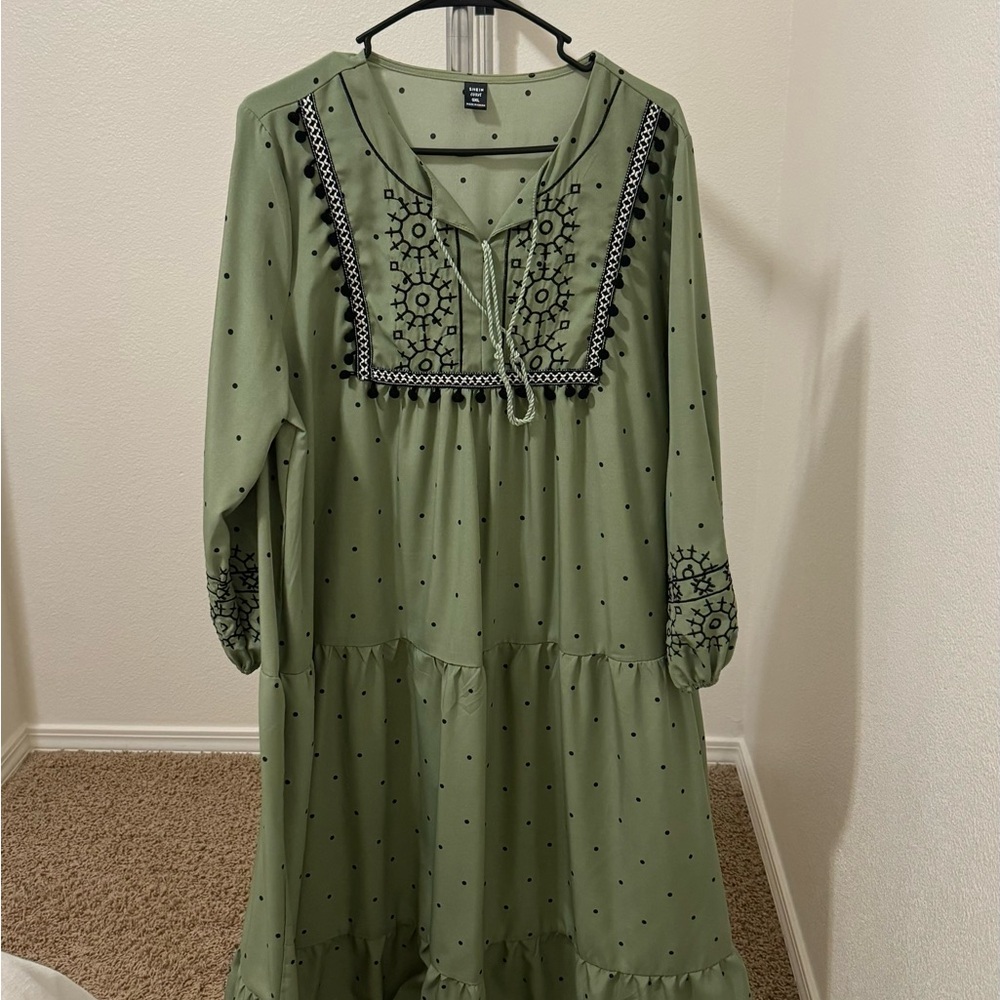 SHEIN Olive Embroidered Maxi Dress